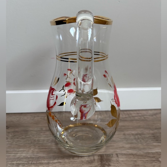 Vintage Hand-Painted Glass Pitcher with Gold Trim floral flowers water juice - Picture 4 of 9